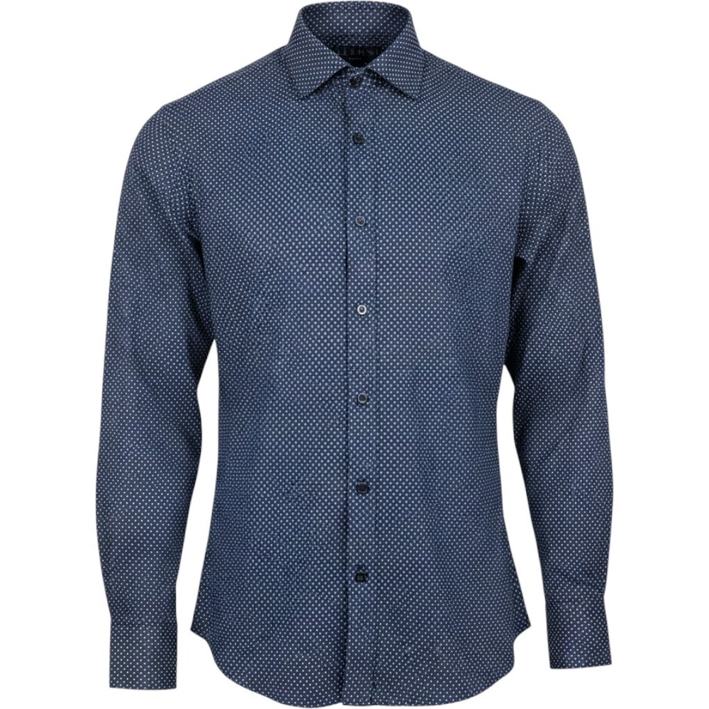 Alfani Slim Fit Mens Navy Blue Geometric Button Up Shirt‎ Large 16-16.5 34-35